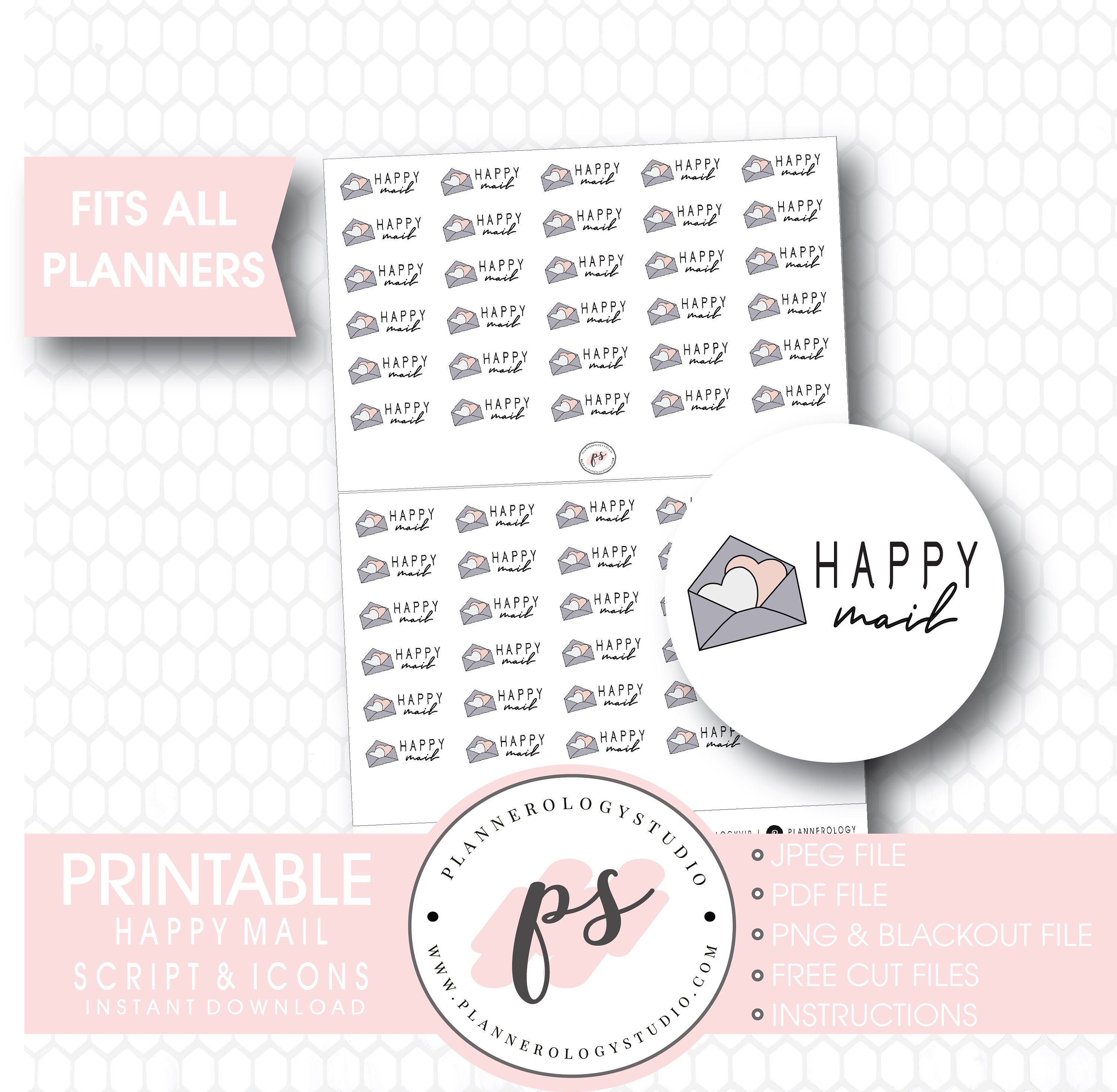 happy mail script icons digital printable planner stickers etsy