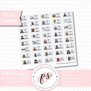 Halloween Countdown Flags Printable Planner Stickers | JPG/PNG/Silhouette Compatible Cut Files