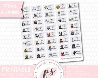 Halloween Countdown Flags Printable Planner Stickers | JPG/PNG/Silhouette Compatible Cut Files