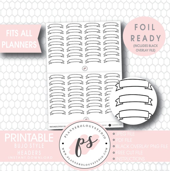 Bujo Bullet Journal Style Banner Headers Foil Ready Digital Etsy