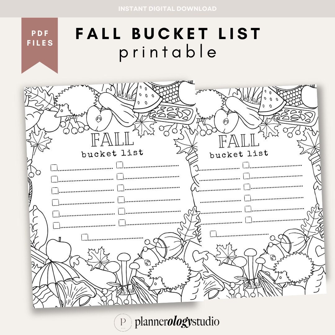 Fall Bucket Outline Fall Bucket List Coloring Page Printable Checklist | Autumn Bucket List ...