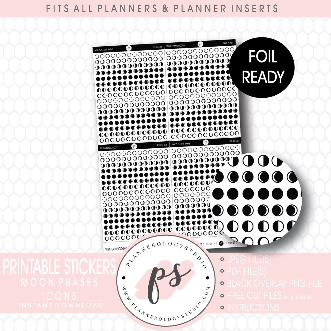 Moon Phases Icons Foil Ready Digital Printable Planner Stickers Jpg/pdf ...