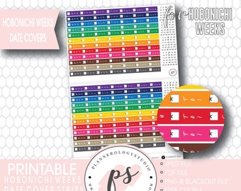 Hobonichi Weeks Rainbow Date Cover Strips Digital Printable Planner Stickers | JPG/PDF/Free Cut Files | Blackout File