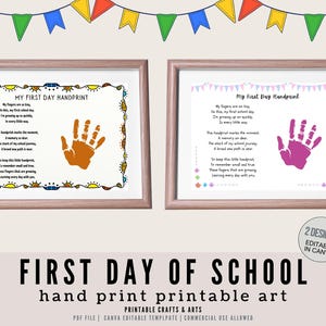 First Day of School Handprint Art | Back to School Printable Sign | Kids Keepsake Craft | Preschool DIY Activity | PDF JPG Canva Template