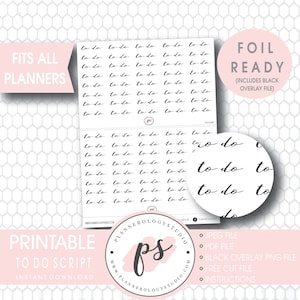 To Do Script Foil Ready Digital Printable Planner Stickers | JPG/PDF/Free Cut File/Black Overlay | Letter Text Word Label Header
