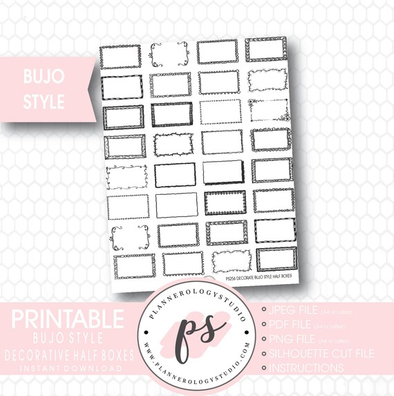 Bullet Journal Bujo Decorative Half Boxes Printable Planner Etsy