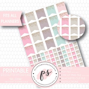 Utskrivbara planeringsdekaler med guldglitter och flaggor | Ballerina | JPG/PDF/Silhuett-kompatibla klippfiler bild 1