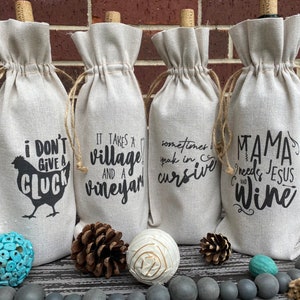 It Takes a Village and a Vineyard Canvas Wine Bottle Bag Hostess Gift image 10