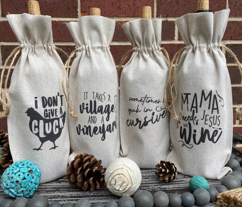 It Takes a Village and a Vineyard Canvas Wine Bottle Bag Hostess Gift image 10