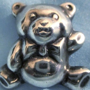 Vintage Sterling Silver Puffy Teddy Bear Pin Pendant