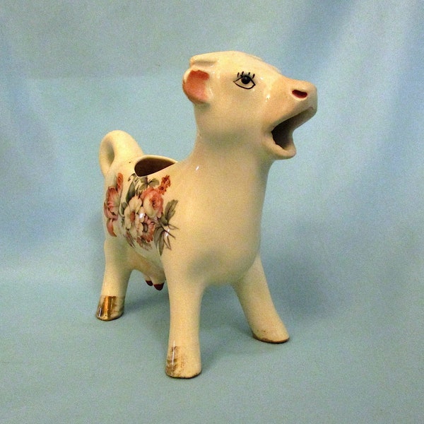 Price Drop! Vintage Porcelain Floral Painted Cow Creamer