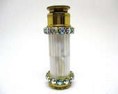 Vintage Brass Mother of Pearl Panel Perfume Atomizer Bottle with AB Faceted Rhinestones c1930s