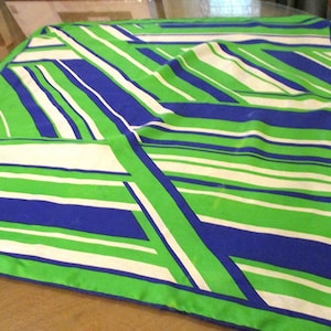 Designer VERA NEUMANN Vibrant Vintage Vera Scarf ~ 27&quot; Square w/Stripe Pattern ~ 100% Silk ~ Hand Rolled ~ Made in Japan ~ Gift 4 Her!