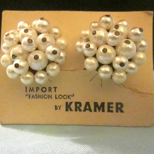 Vintage Designer KRAMER Faux Pearl Cliip Earrings - c1960s