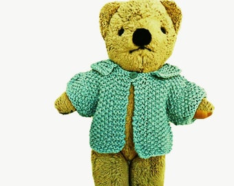 Teddy bear cardigan for 12"/ 30 cm doll, Hand knitted soft toy cotton cardigan for small cuddly, OUTFIT ONLY for stuffed animal