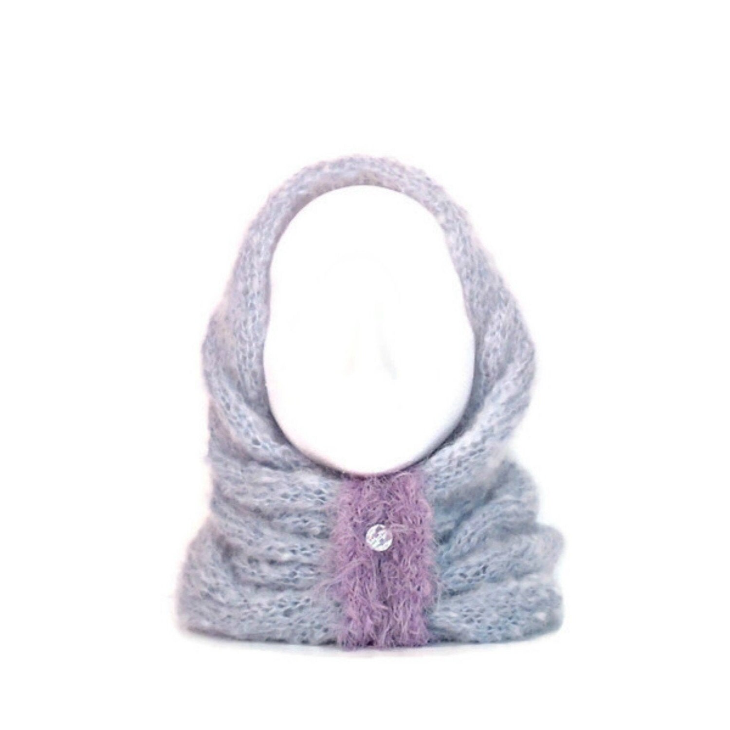 Hand Knitted Grey Cowl Snood, Cosy Warm Headscarf Hat, Winter Head Covering for Women, Chunky