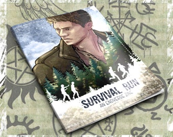 May include: A zine titled "Survival Run" featuring an illustration of a man in a jacket against a forest backdrop. The cover art includes the text "An Endverse Zine" and silhouettes of people running.