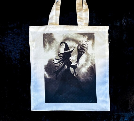 Night Witch tote bag, gothic shopping bag