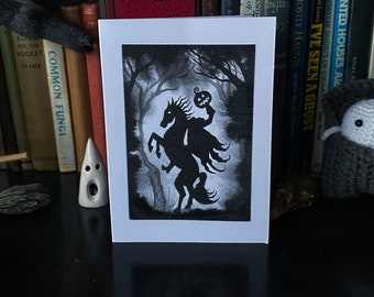Headless Horseman Gothic Art Card: Spooky Blank Card