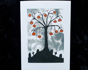 Halloween Tree greetings card, blank art card
