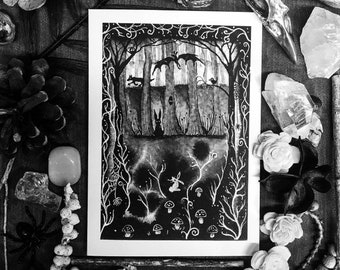 Creepers art card, gothic blank card, black and white art, made in the uk