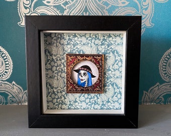 Sophia miniature portrait, skeleton art, shadow box, ooak