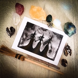 Carte de voeux de sorcière gothique coven, carte de voeux vierge, art de sorcière, Halloween goth païen, fabriqué au Royaume-Uni
