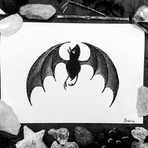 Bat Giclee print, original gothic art print. A5 print, Halloween, dark art, cute bat art.