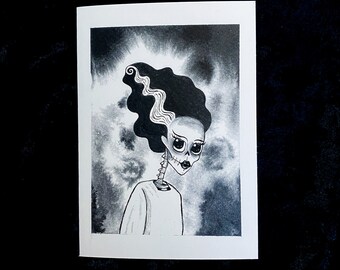 skeleton bride card, blank goth card