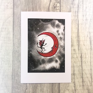 Devil moon card, gothic card, blank A6 art card, gothic, devil, moon, goth greetings card