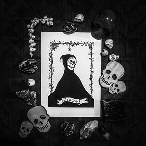 Carte tête de mort, carte Mort. Carte de voeux squelette gothique, mort, carte du jour des morts, art gothique, cartes squelette