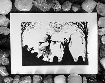 Graveyard Dance Gothic Art Card, Spooky Blank Card
