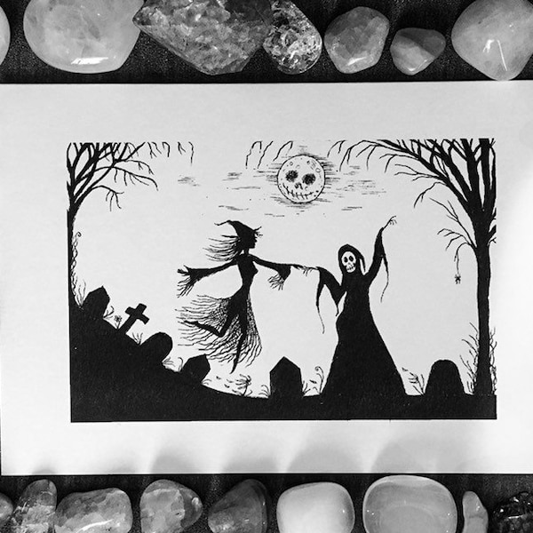 Graveyard dance gothic card, spooky art card, goth valentines card, blank card, made in the uk