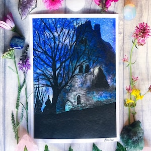 Haunted Hay Castle print, Hay-On-Wye, fine art etch paper, fully archival inks