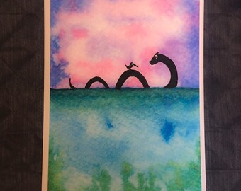 Mostro marino/ Stampa Nessie Giclee, stampa A5