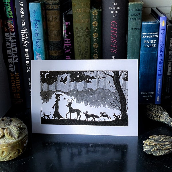 Familiar walk art card, gothic blank card, black and white art, made in the uk