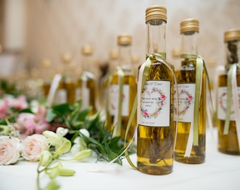 Free Shipping 100 Olive Oil Favors, Rosemary Infused Wedding Birthday Olive Oil Favors, Infused Greek Olive Oil, Unique Favours