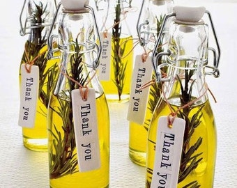 Rosemary Olive Oil Favors, Premium Organic Greek Olive Oil, Unique Bridal Shower Wedding Favors, Custom Labels, Mini Olive Oil Favors