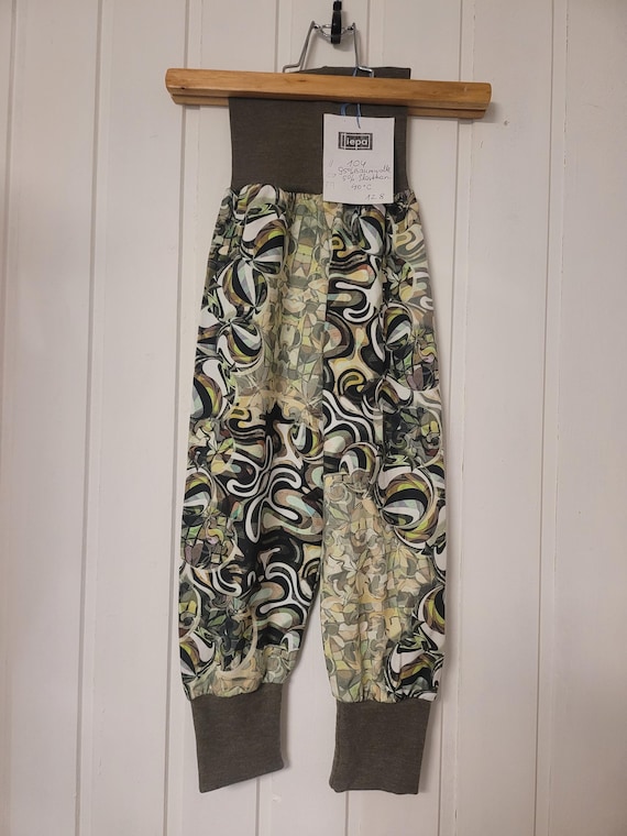 Handmade Girls Cotton Jersey Pants Size 104 – Unique Colorful Pattern, Comfortable Fit