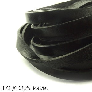1.15EUR/meter - 2 m leather strap flat, black, 10 x 2.5 mm