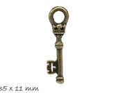 6 pcs pendant key bronze 35 x 11 mm