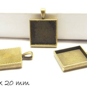 Cabochon setting / medallion 20 x 20 mm, antique bronze, square
