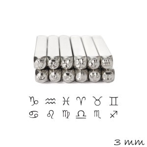 Set di 12 francobolli con design, simboli dell'oroscopo, Capricorno, Pesci, Acquario, Ariete,...