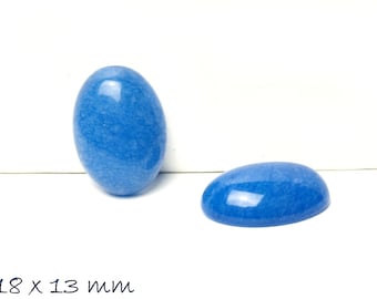 2 pcs cabochons, jade, 18 x 13 mm, blue