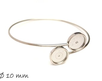 Brazalete en bruto con engaste cabujón Ø 10 mm, de acero inoxidable, en plata