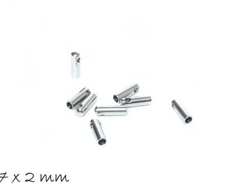 End caps made of stainless steel, silver, 7 x 2 mm, inner diameter 1.5 mm