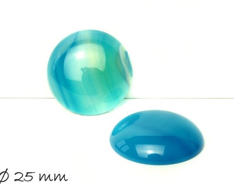 1 Stk Edelstein Cabochon, Achat, Ø 25 mm, blau