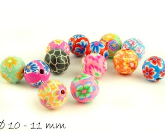 20 Stk Fimo Perlen, Polymer Clay, 10-11mm Mix bunt