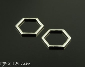 6 Stk Verbinder Hexagon Wabe in silber 17 x 15 mm