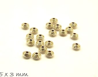 20 PCs x perles Rondelle 5 x 3 mm Antique silver